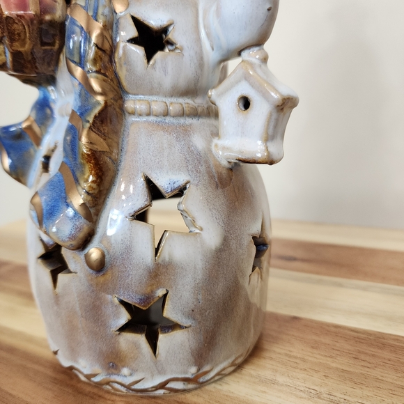 9" Glazed Ceramic Snowman Tealight Candle Holder - Picture 5 of 11